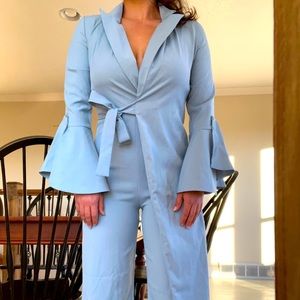 Light blue bell-bottom jumpsuit
